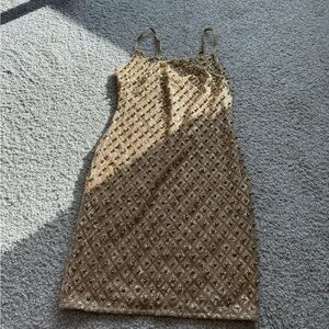 Fashion Nova Gold Sheath Mini Dress Spaghetti Strap